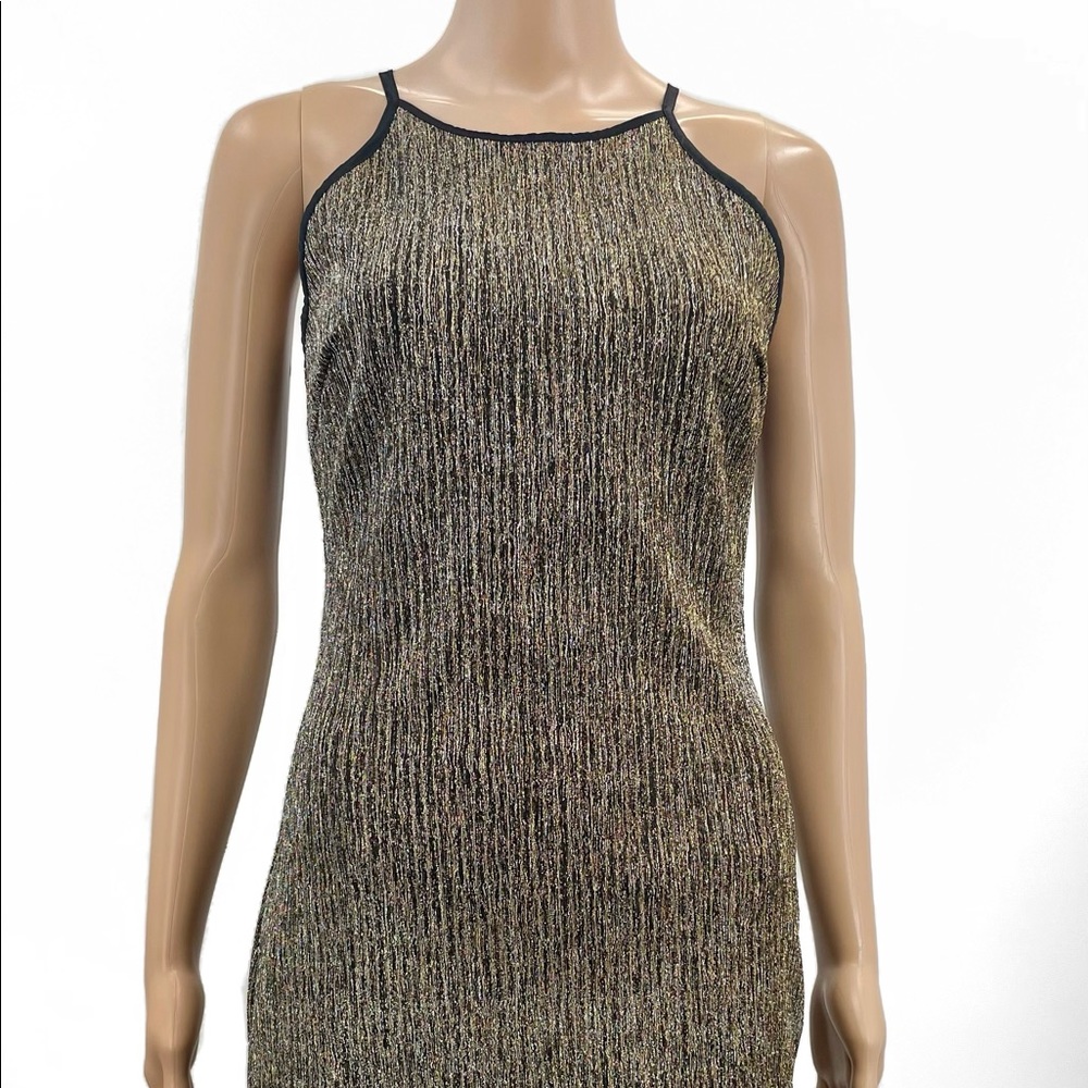 Black & Gold Metallic Mini Dress | Sleeveless Sparkle Party Dress